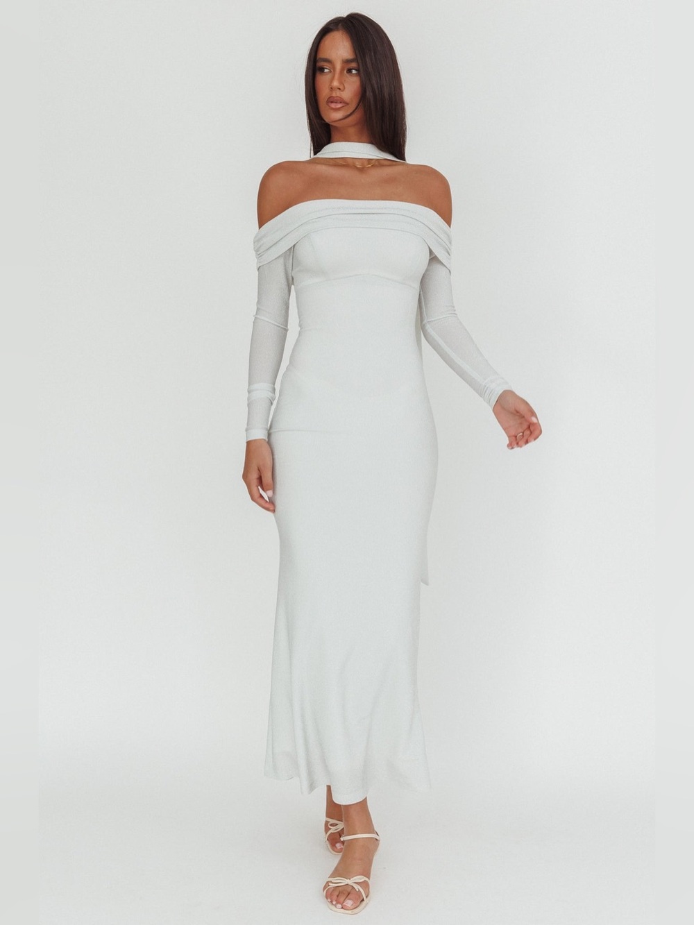 NEW SELFIE LESLIE BRIDAL OFF SHOULDER SHIMMERING MAXI